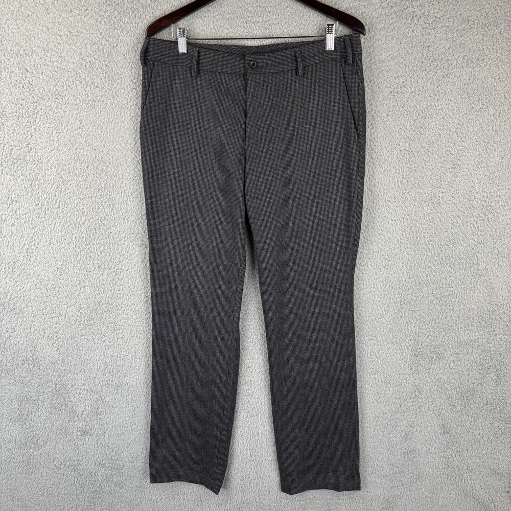 J. Hilburn Dress Pants Mens 35x32 Black Micro Check Cashmere Blend Flat Front